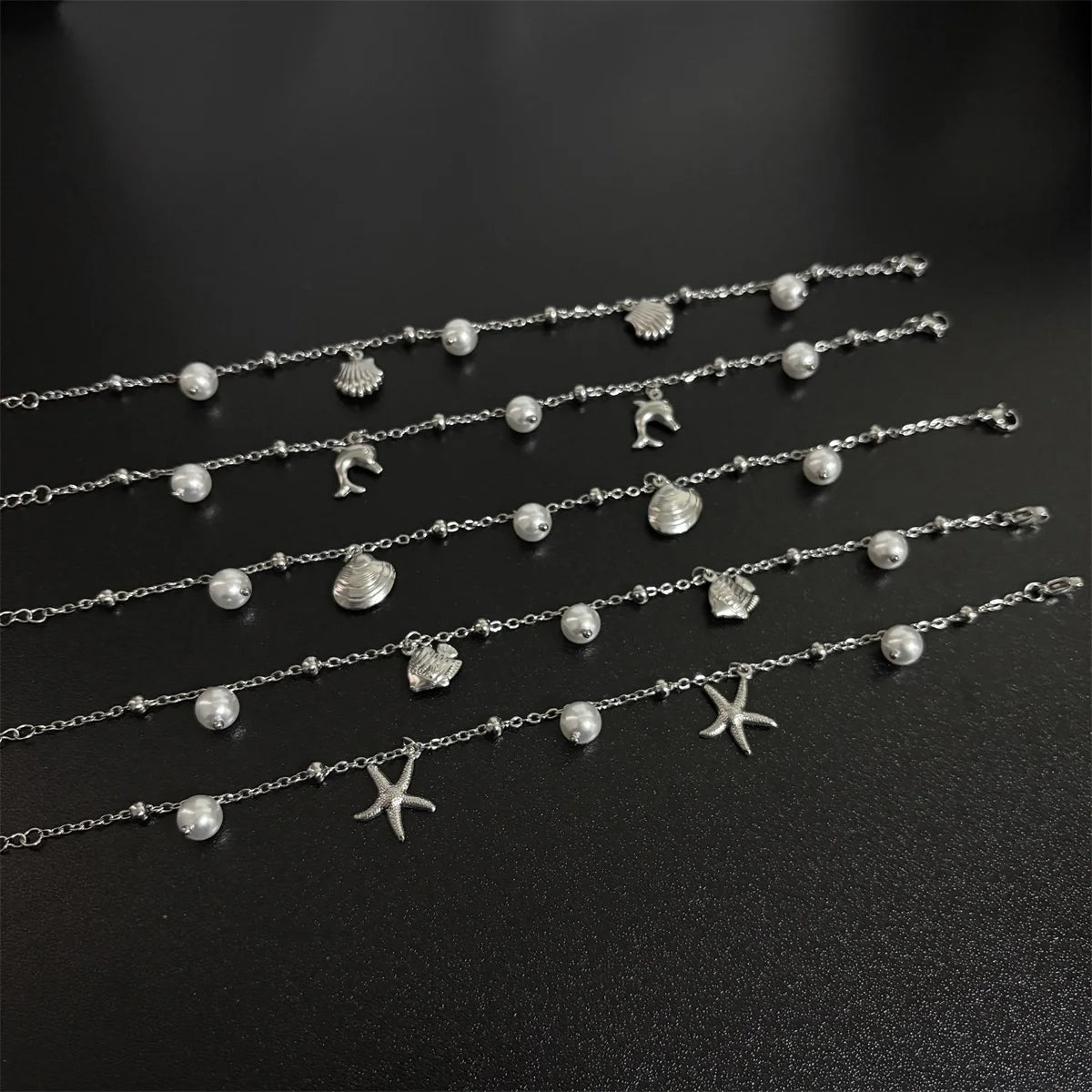 2025 New Designs Sea Series Starfish Dolphin Shell Pearl Mixed Women Anklets