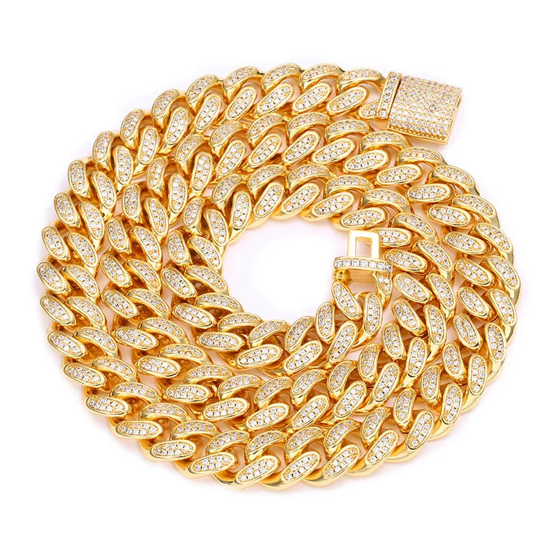 Fashion Hip Hop Luxury Cuban Link Chain 925 Sterling Silver Luxury Cuban Chain 12mm Iced Out Cuban Chain Necklace Jewelry