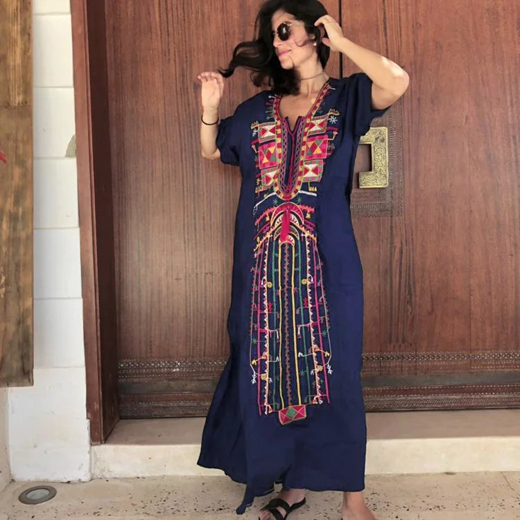 Beach Cover up Embroidered Robe Bikini Sun Protection Beach Dress Kaftan