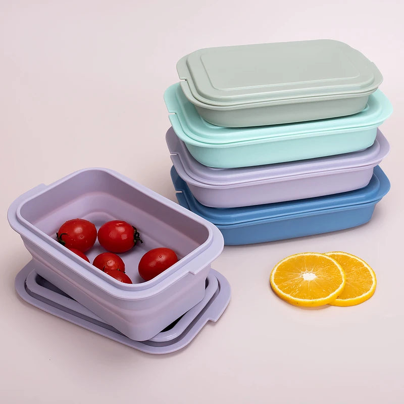 Hot Sale 500mL 800ml Collapsible Silicone Lunch Boxes Microwave Silicone Food Storage Container