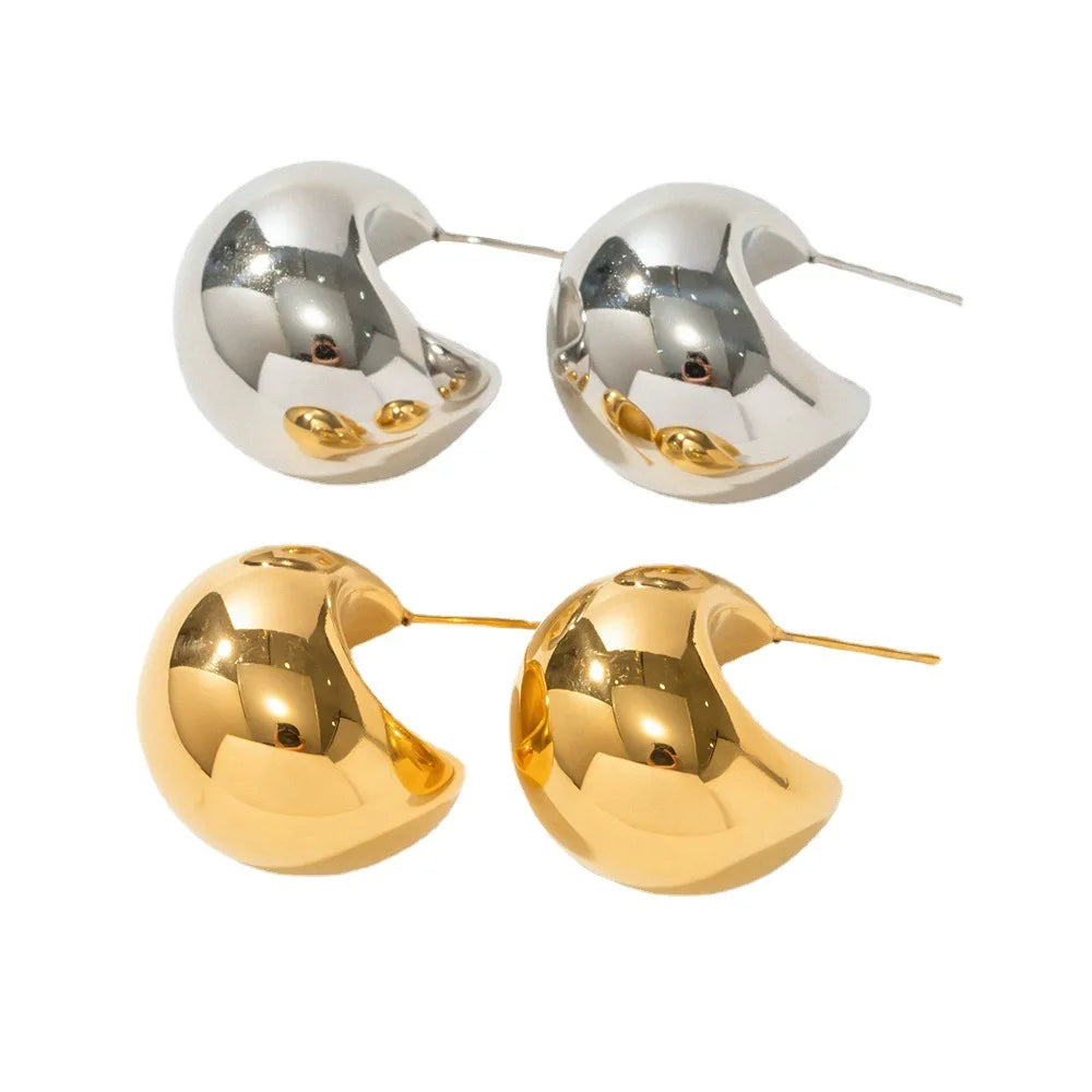 Hot Sales Fashion Trend 18K Gold Pvd Plating Spherical Half Round Hollow Earrings Stainless Steel Jewelry