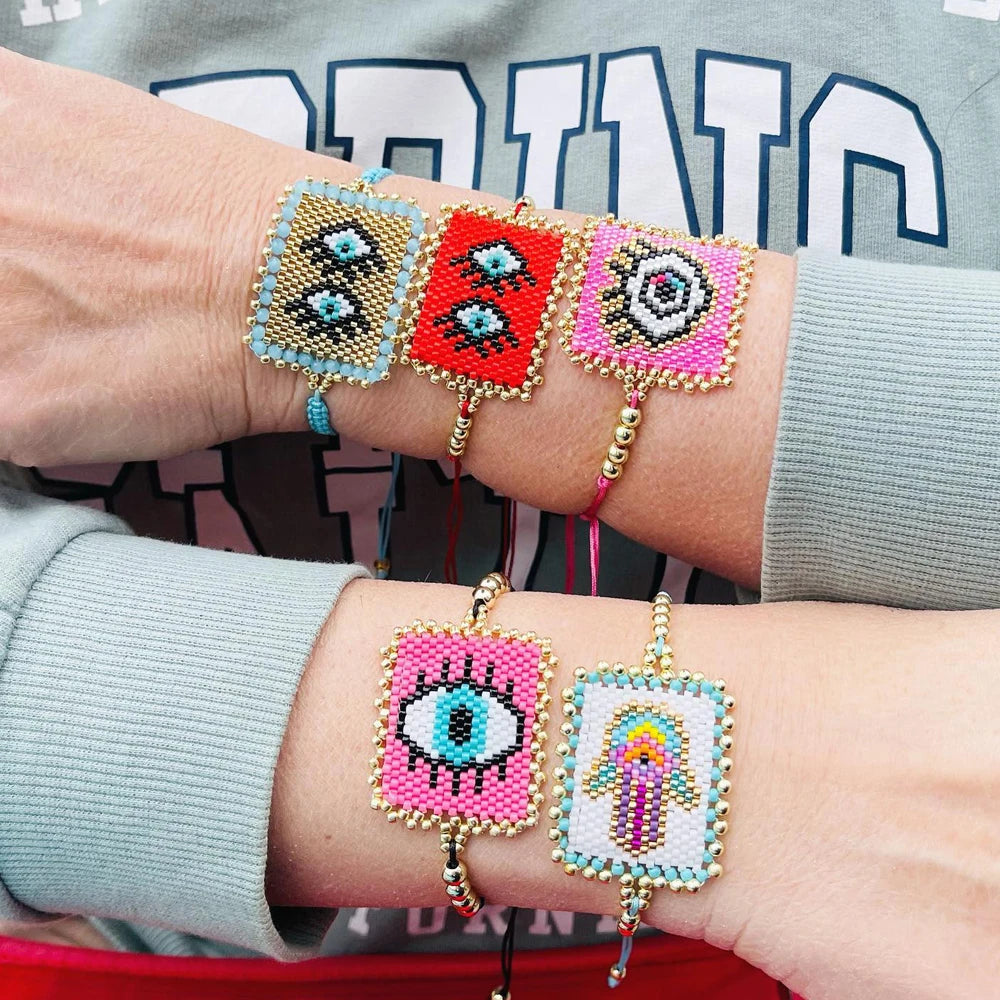 Go2boho New in Fashion Miyuki Beaded Handmade Charm Bracelets Women Evil Eye Hamsa Fatima Hand Love Heart Pattern Boho Jewelry