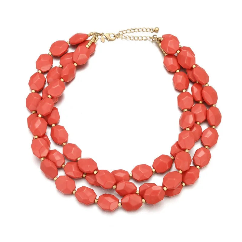 Long Necklace Jewelry Beaded Resin Bohemia Punk Irregular Geometric Chunky Multilayer Polygon Beaded Acrylic Orange 1 Piece / FS