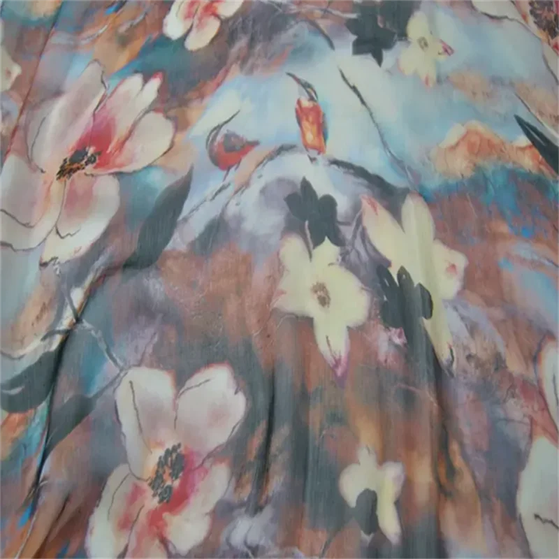 Wholesale Lightweight Flower Printed Cheap Price Top Quality Soft Feeling 100% Silk Crepe Georgette Fabric for Summer Dress