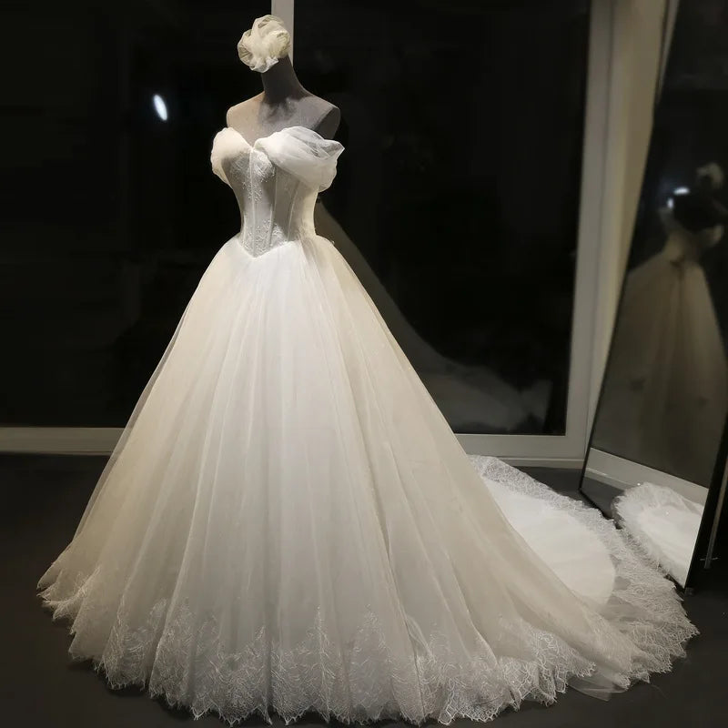 AL1097 2025 New Summer Simple White Long Tail French Main Wedding Dress Ball Gown Luxury Bride Wedding Dress Beach