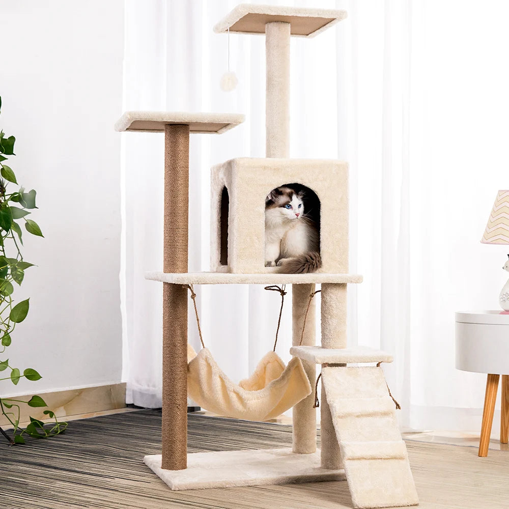 Large Cat and Kitten Wall-Mounted Scratching Activity Tree Plush Cat Bed and Climbing Shelf with Toy Features