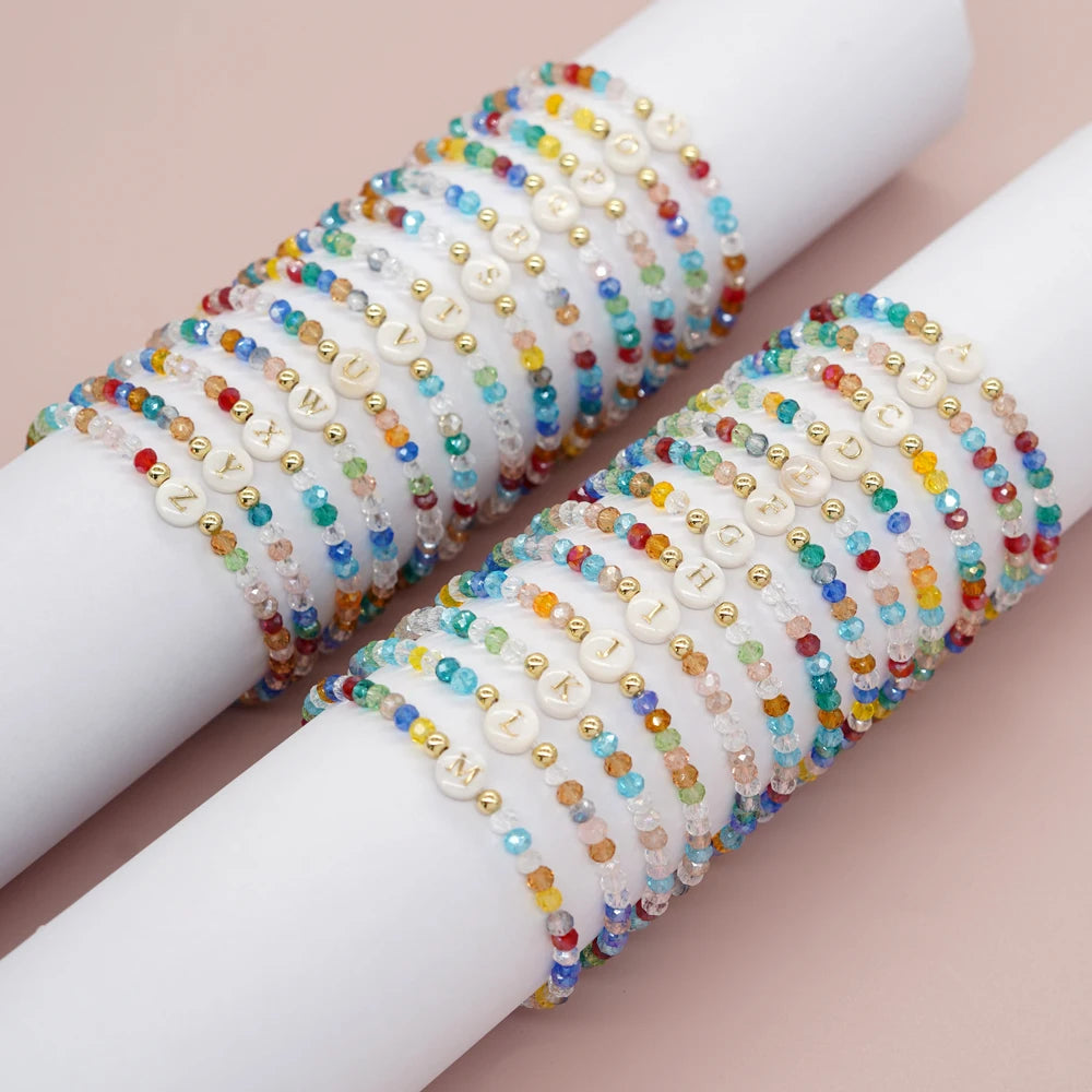 Go2boho Mixed Color Crystal Shell Beaded Bracelets Women Bohemian Letter A-Z Summer Beach Lucky Fashion Jewelry Accessories