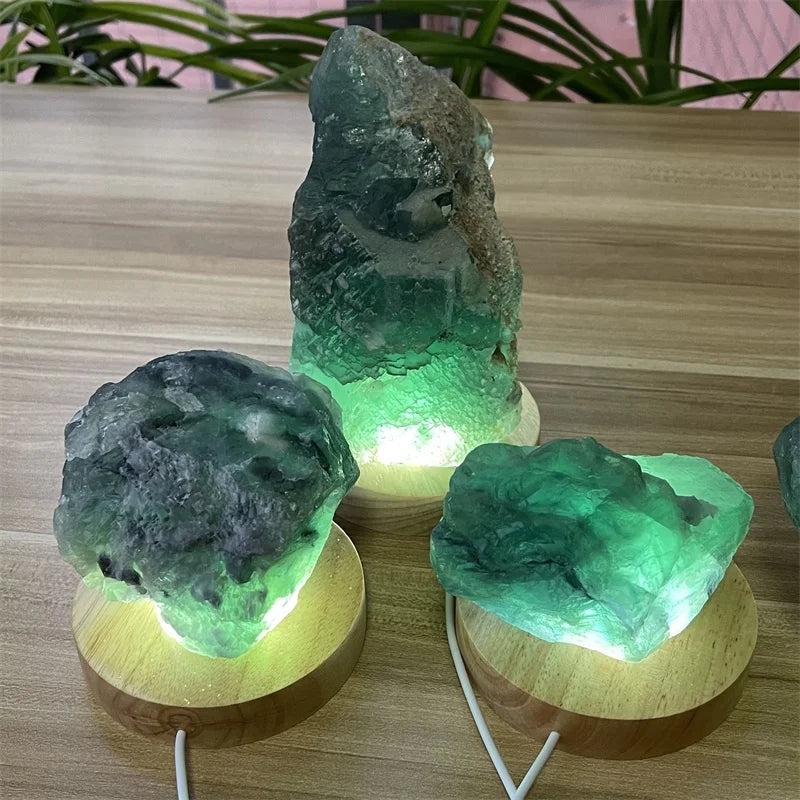 Natural Healing Stone Stand Raw Fluorite Specimen Night Light Crystal Lamp for Home Decoration