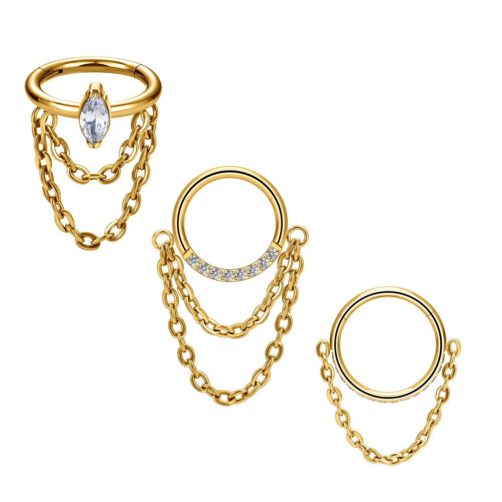 ASTM F136 Titanium 16G Nose Rings Septum Hoop CZ Chained Segment Cartilage Helix Daith Conch Piercing Earrings Body Jewelry