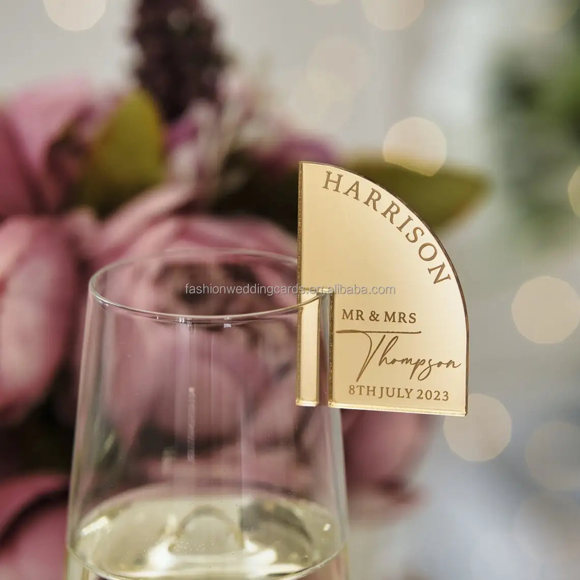 Personalised Laser Cut Gold/ Silver/Black/White/Clear Acrylic Name Drink Toppers Wedding Swizzle Tags