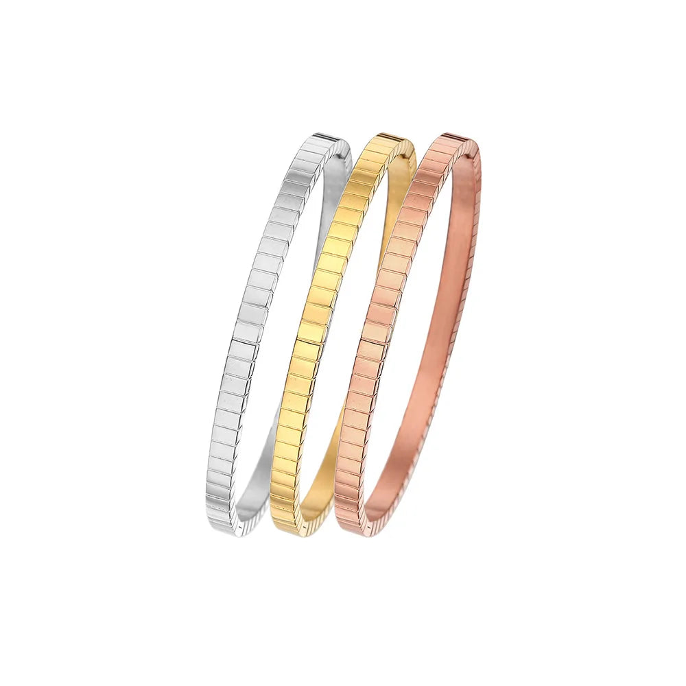 Party Jewelry Openable Plaid Bangle for Women Fashion Simple Couple Cuff Bracelet Bangles Waterproof and Colorfast