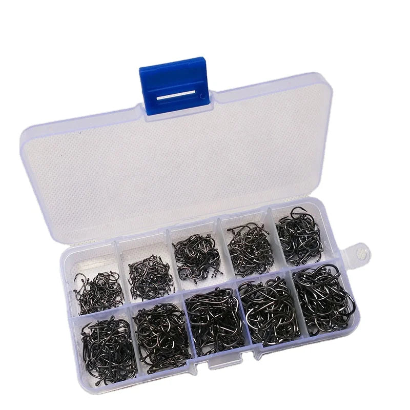 High Carbon Steel Box Set 500pcs Circle Hooks Barbed Fishhooks Size 3#-12# Carp Bass Fishing Tackle for Stream OEM Available