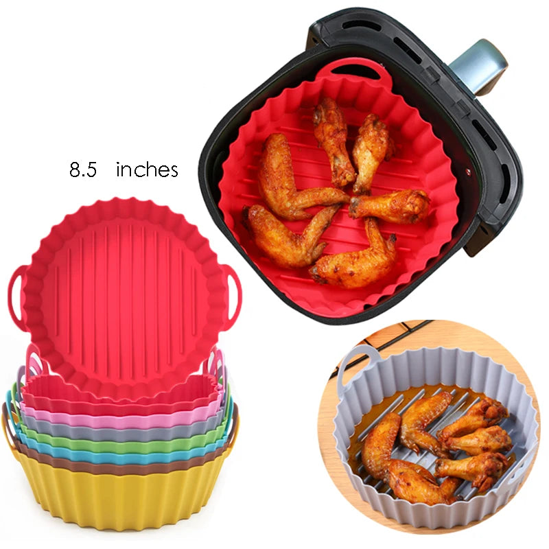 Factory Reusable Circle Air Fryer Silicone Pot 8.5inches Frying Pan Oven Microwave Baking Liners Silicone air Fryer Liners