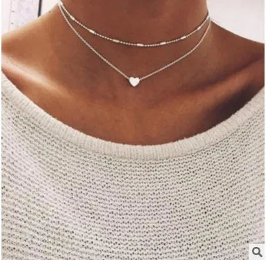 European and American Simple Fashion Women's Street Shooting Alloy Peach Heart Multi-layer Necklace Women Jewelry