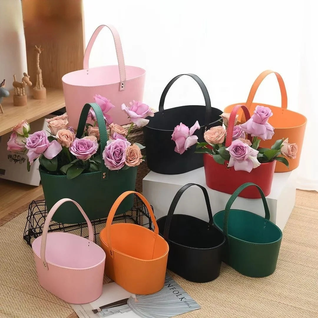 XJH Leather Gift Packaging Box Elegant Oval Flower Design Mushroom Rose Handle Embossed Printing for Mother's Day Wholesale