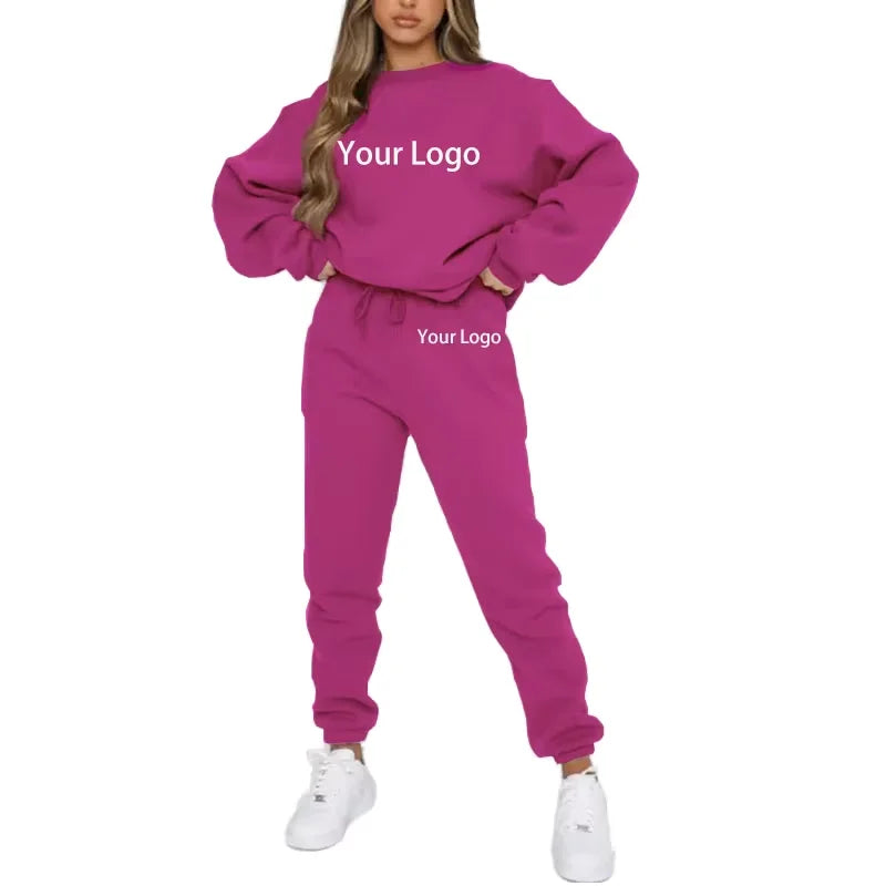 Green Dimple Custom Logo Sportswear Sweatsuit Workout Fitness Sweatshirt and Sweatpants Jogger Sets Tracksuit for Women