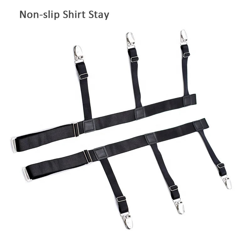 Adjustable Elastic Leather Shirttail Bracket Holder for Men Non-slip Tight Shirt Stay With 6 Strong Clips Quality Suspender Belt