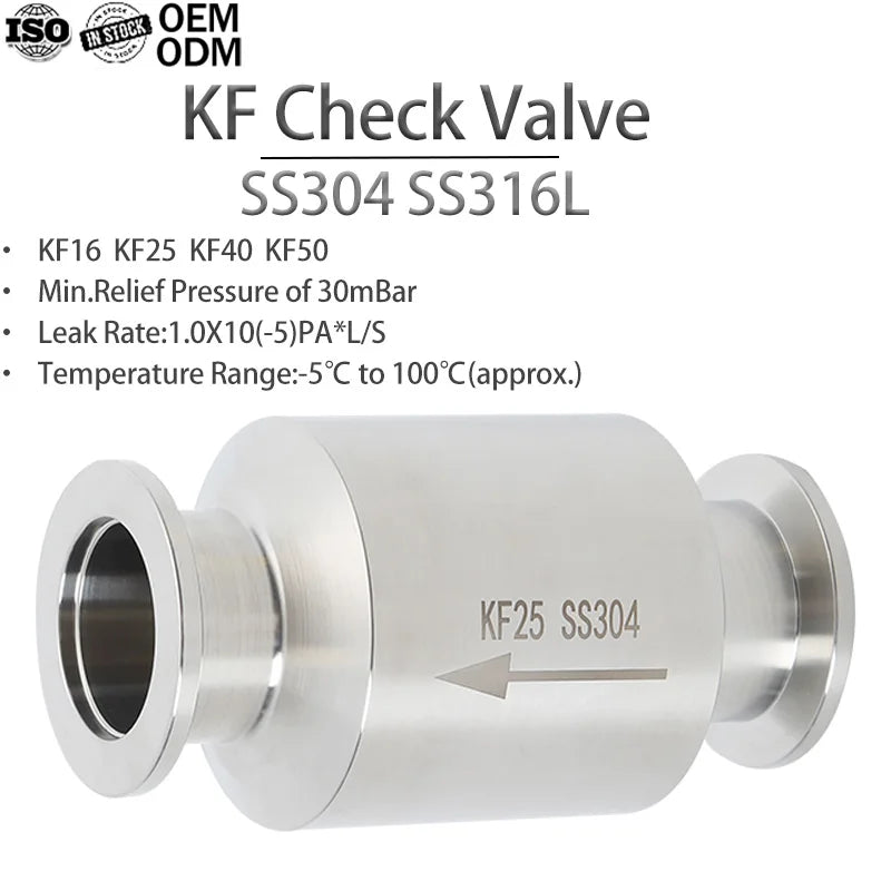 VacuumKF16/ KF25/KF40/KF50 Spot Goods Check Valve S3304 Stainless Steel NW16/NW25/40/50 Quick One Way Valve Body with FKM Seals