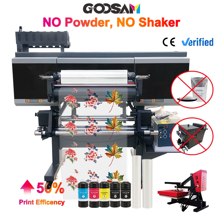 Big 60cm A1 Xp600 I1600 3Heads Roll to Roll No Powder DTF Uv Inkjet Printer Machine for T-shirt Jeans 3D Embroidery Effect