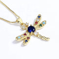 Colorful Custom Mossanite Blue High Quality 18K Gold Plated Dragonfly Pendant Necklace New in Fine Fashion Jewelry