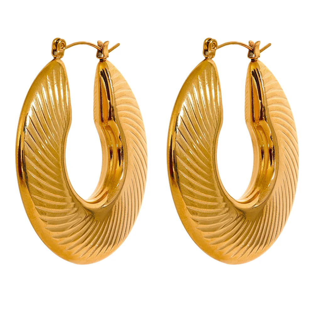 JINYOU 2319 Minimalist 40mm Fashion Gold Color Waterproof Hoop Earrings Women Trendy Metal Textured Stylish Charm Jewelry Bijoux