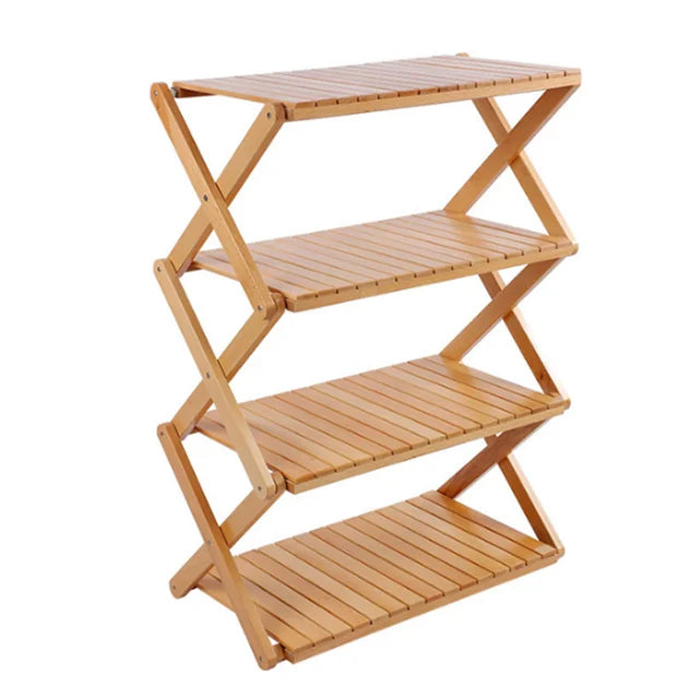Lightweight 4 Layers Multipurpose Storage Wooden Rack Outdoor Foldable Camping Table for Picnic Barbecue