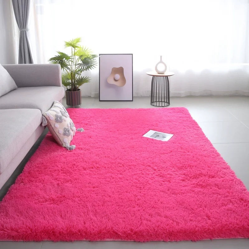 Modern Luxury Solid Color Faux Fur Polyester Rug Super Soft Fluffy Plush Carpet for Bedroom Living Room Machine Area Rugs Sets
