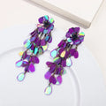 Flower Beads Laser Teardrop Tassel Drop Jewelry Women Wholesale Factory Price Dazzling Merman Color Popular Purple Long Earrings
