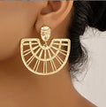 Geometric Metal Fan Face Shape Stud Earrings for Women Fashion Statement Trendy Gold Color Drop Earrings Accessories