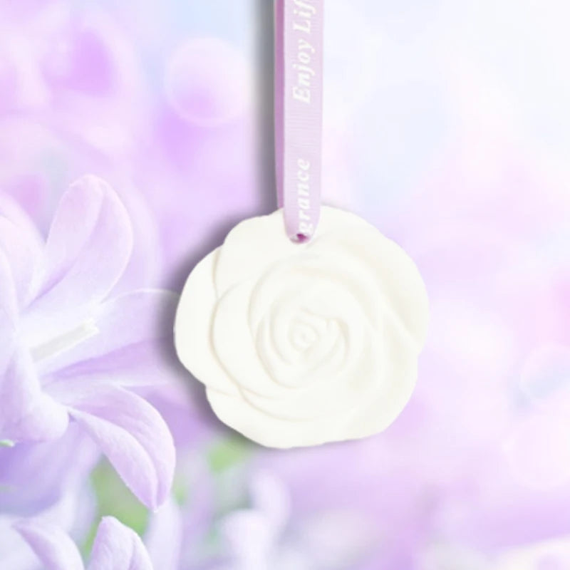 Wholesale Factory Stocked Car Hanging Decoration Air Freshener Scented Ceramic Rose Flower Porcelain Aroma Plaster Oil Diffuser