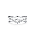 Light Luxury 925 Sterling Silver Rhodium Plated Double Heart Cross Ring Geometric Line Twisted Design for Weddings and Parties