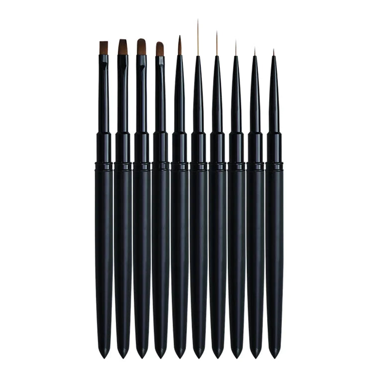 New Nails Tool Custom Logo Metal Handle New Design Drawing Painting Liner UV Gel Manicure All Black Nail Art Brush
