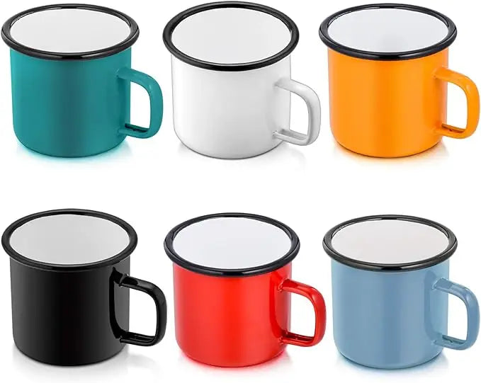 12oz 350ml Small Enamel Cups for Coffee & Tea Portable Durable Wide Handle & Smooth Rim for Indoor & Outdoor Activities & Beer