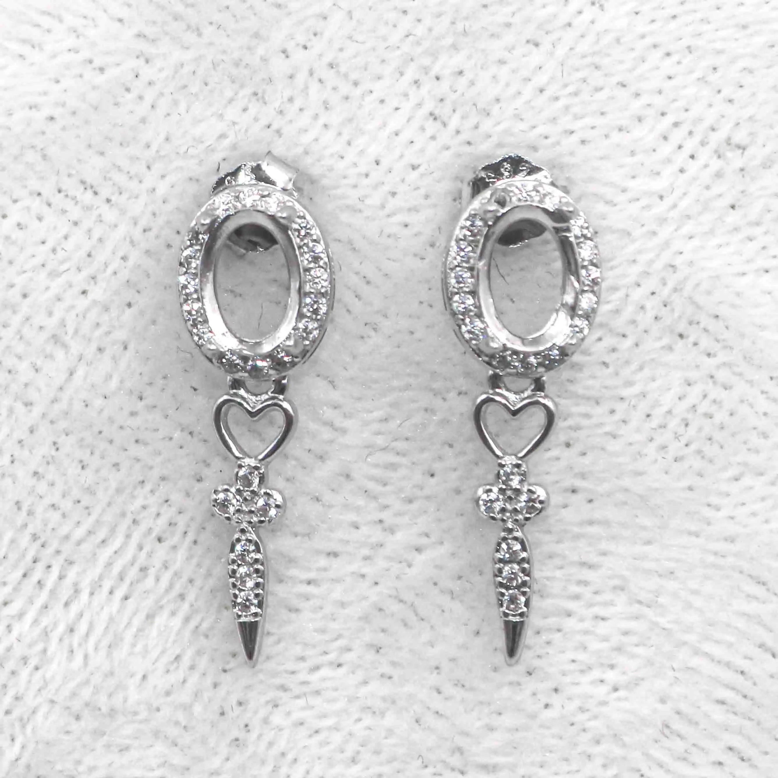 Sterling Silver 5*7mm Semi Mount Stud Eardrops Empty Frame Support Blank Setting S925 Base Without Center Stone DIY for Inlay