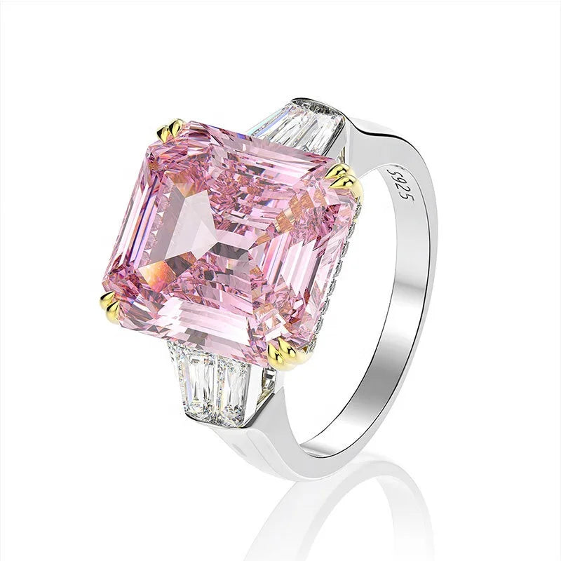 Luxury Jewelry 925 Sterling Silver Emerald Cut Halo Diamond Engagement Rings