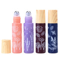 Refillable Empty Wooden Grain Lid Macaron Matte Colored pink Red Blue Orange Purple Green Metal Roller Glass Bottle Roll on 10ml