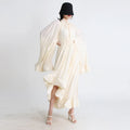 French Lady Style Long Skirt for Women 2024 Spring Summer New V-neck Lace-up Sleeves Design Waist Pleated Dress