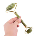 Diy Wholesale Xiuyan Jade Sawtooth Jade Roller with Genuine Rose Quartz Crystal Handle and Replaceable Head Skin Care Serum