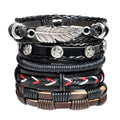 Unisex Five-piece DIY Retro Leather Bracelets Alloy Five-Pointed Star Braided Fashion Bangles