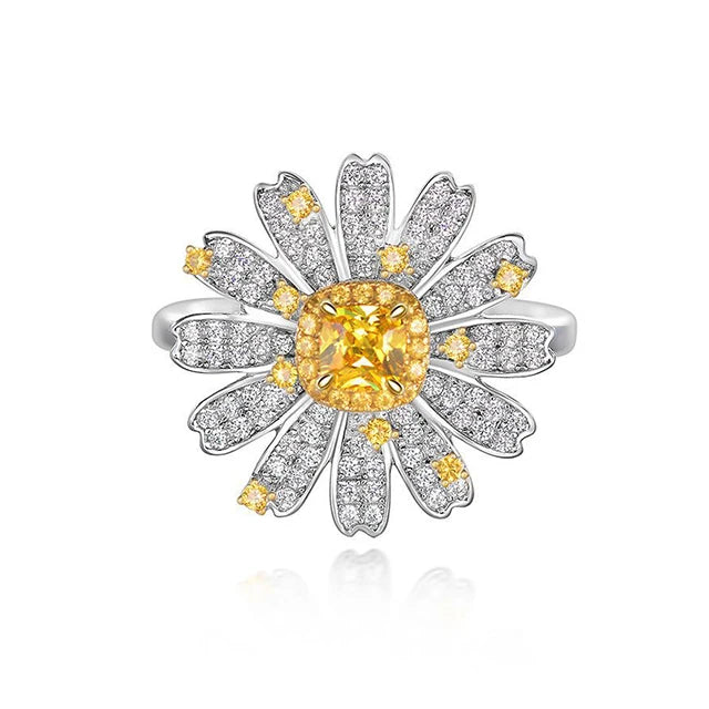 Wholesale Fashion Costume Sterling Silver Cz Ring Flower Shape Rhodium Plating Silver Dainty Rings 925 Sterling Women
