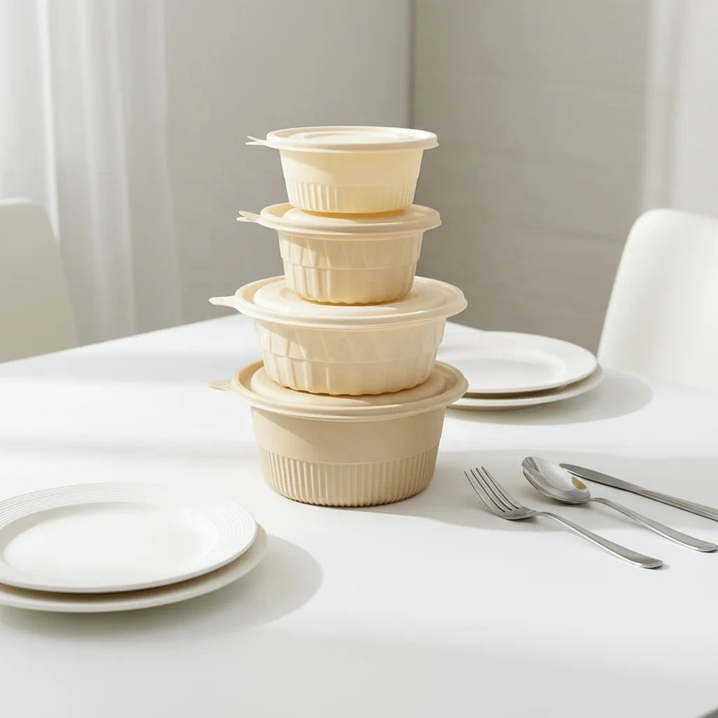 12 oz 16 oz 28 oz 35 oz Biodegradable Corn Starch Takeaway Soup Bowls Microwaveable Disposable Round Containers with Lid