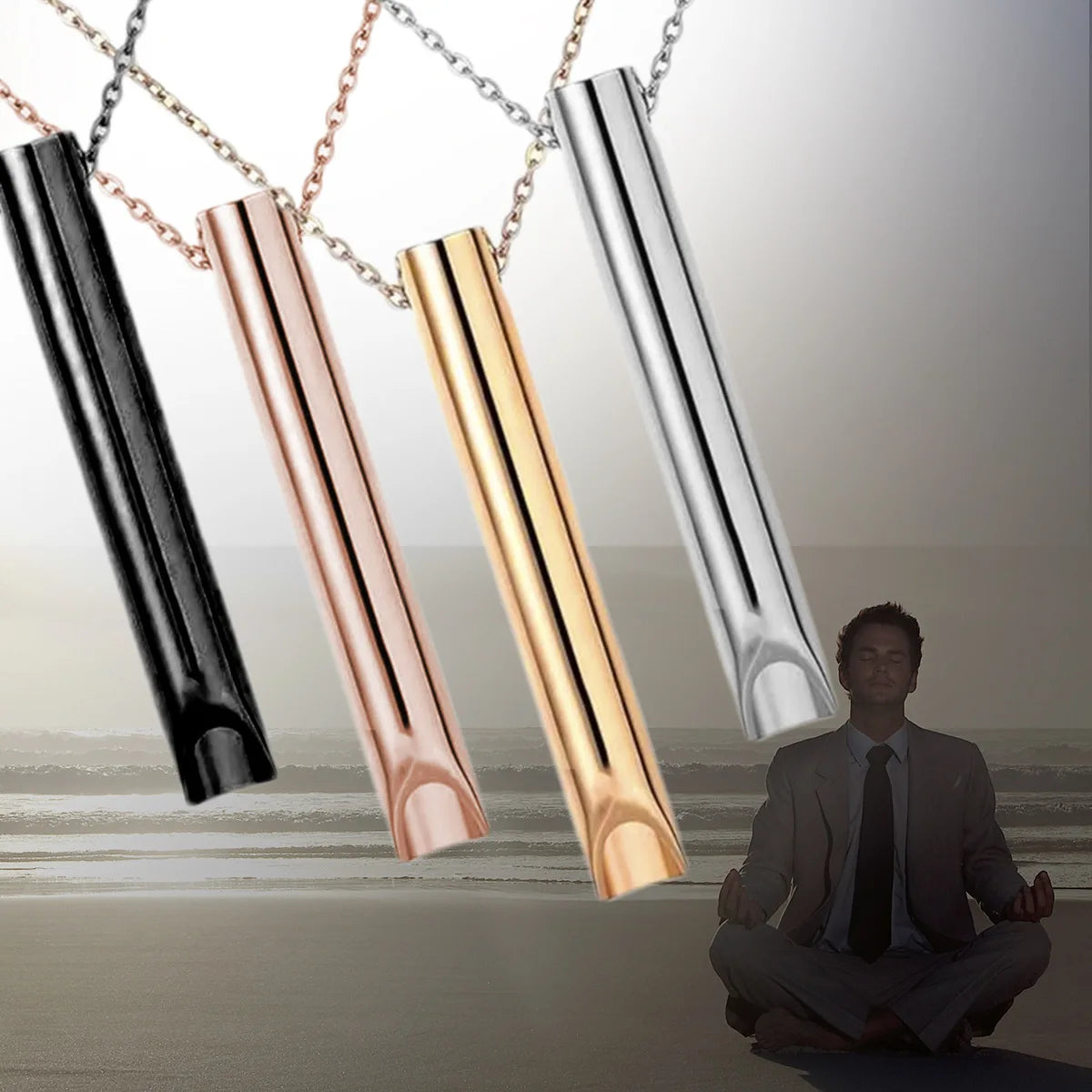 Stainless Steel Anxiety Fashion Pendant Necklace Women Men Stress Relief Mindful Breathing Meditation Whistle Relaxation Jewelry