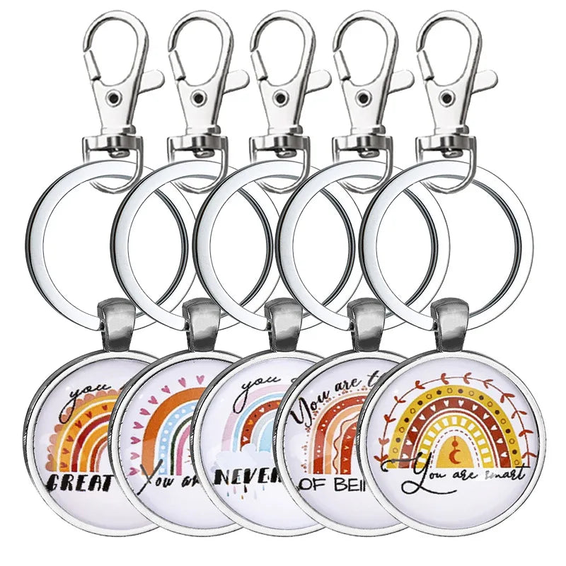 New Arrival Rainbow Transparent Glass Sticker Keychain Gemstone-Inspired Metal Design