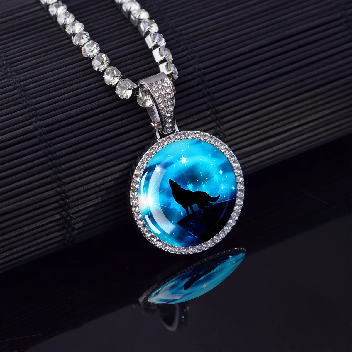 Wolf Jewelry Handmade Crystal Pendant Jewelry Women Men Bling Iced Out Tennis Chain Rhinestone Hiphop Necklace