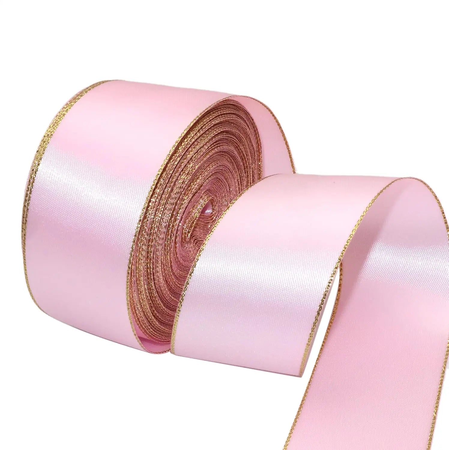 OKAY 1.5 Inch Wide 38 mm Pearl Pink Double Faced Satin Ribbon with Gold Edge 100% Polyester Material Elegant Ribbons