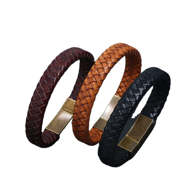 Custom Stainless Steel Leather Cuff Bracelet Jewelry 2022 Luxury Men Leather Bracelet Men Leather Bracelet