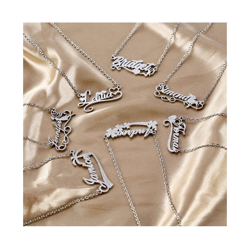 Custom Gold Name Plate Necklace Alphabet Initial Letter Pendant Necklace Stainless Steel Crown Name Necklace for Women