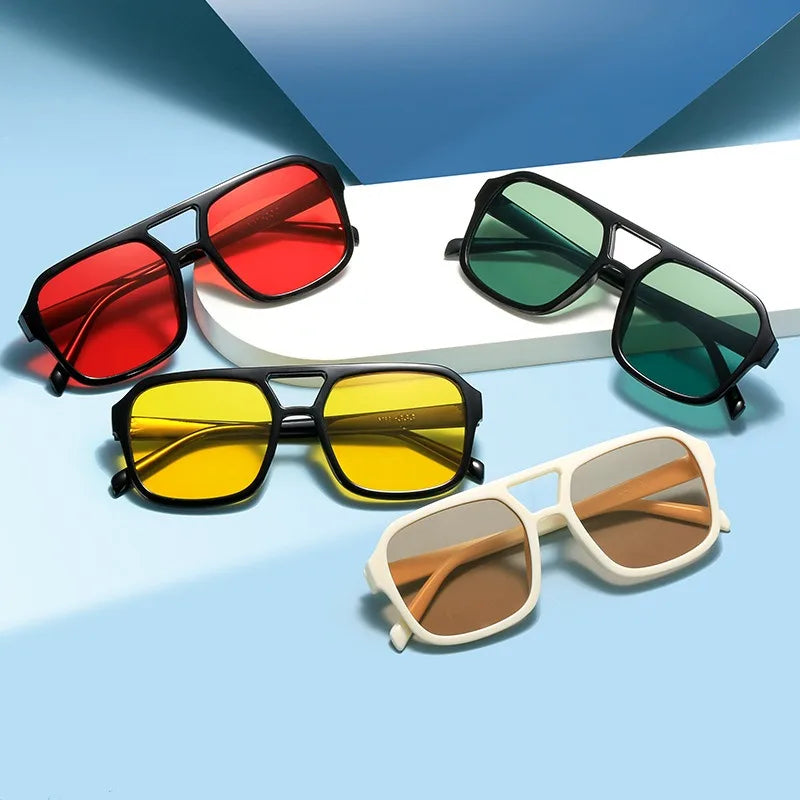 Cheap Wholesale Oversized Pc Vintage Women protection square Double Bridge Candy Colored Luxury Designer Custom Logo Sunglasses