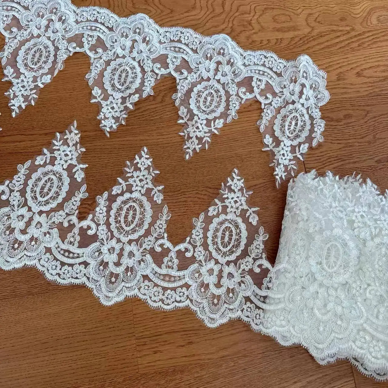 Handmade DIY Eyelash Border Lace Fabric Mesh for Wedding Dresses Curtains Tablecloths Background Decorations-for Shoes Bags