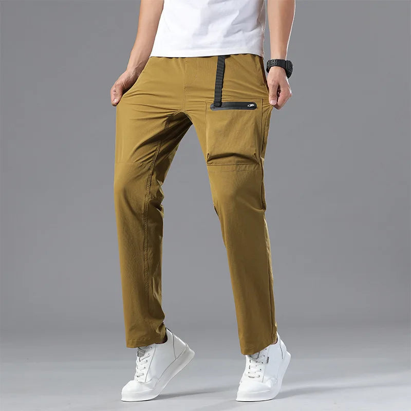 Men's Lightweight Soft Shell Outdoor Quick Dry Breathable Casual Workwear Pants for Mountaineering Sports Loose Straight Leg